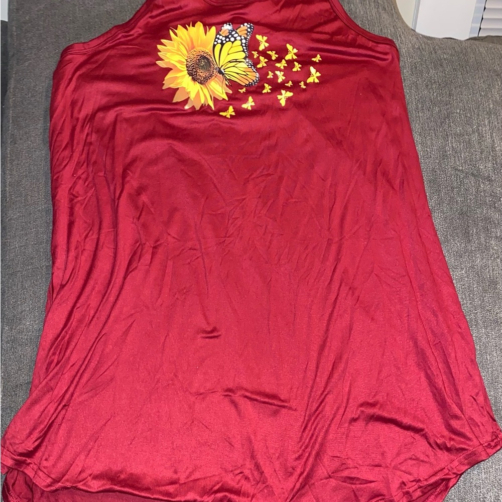 Women's Red Nightgown with Sunflower Design